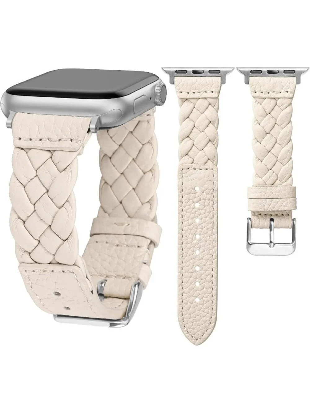 Women's Starlight/Silver Braided Leather Strap Compatible with Apple Wrist Watch